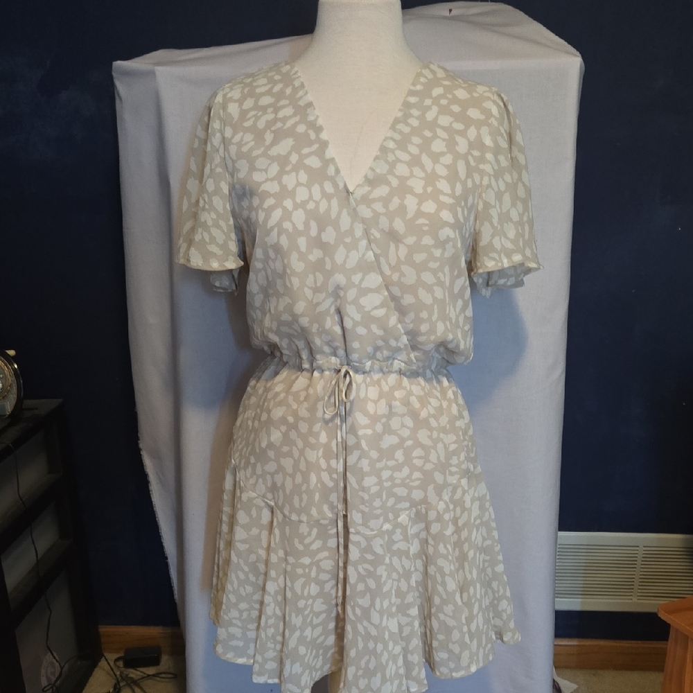 By Together Cream and Tan Wrap Dress